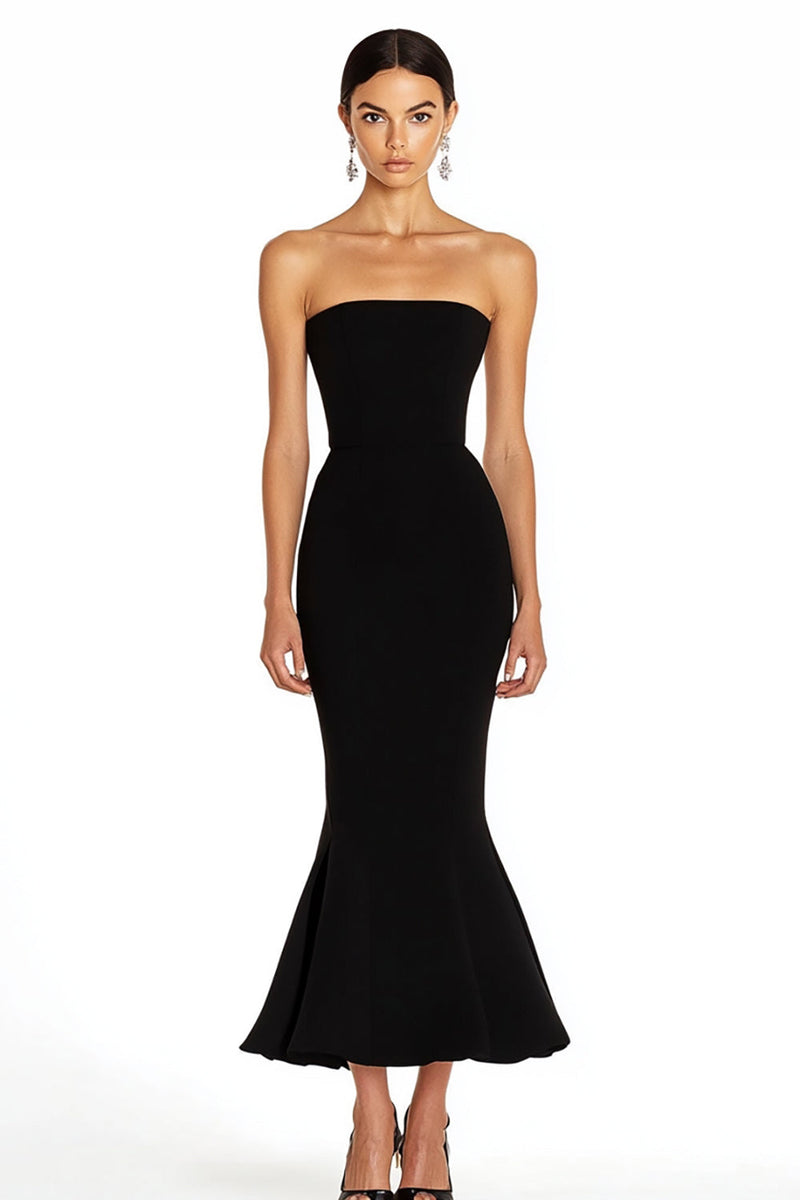 Load image into Gallery viewer, Black Strapless Satin Mermaid Maxi Formal Dress