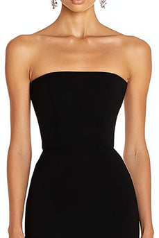 Black Strapless Satin Mermaid Maxi Formal Dress