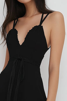 Black A Line Spaghetti Straps Chiffon Short Graduation Dress