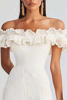 White Bodycon Ruffled Short Graduation Dress with Appliques