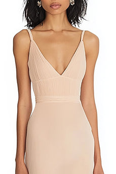 Champagne Mermaid V-Neck Maxi Formal Dress