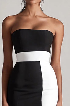 Black and White Satin Strapless Bodycon Mini Cocktail Dress