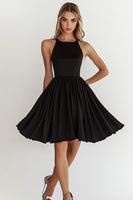 Load image into Gallery viewer, Black Boat Neck A Line Mini Cocktail Dress