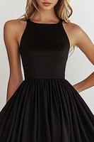 Load image into Gallery viewer, Black Boat Neck A Line Mini Cocktail Dress