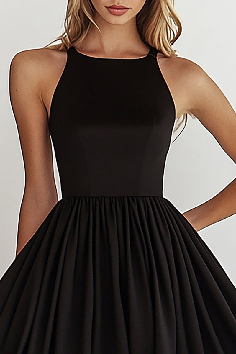 Load image into Gallery viewer, Black Boat Neck A Line Mini Cocktail Dress