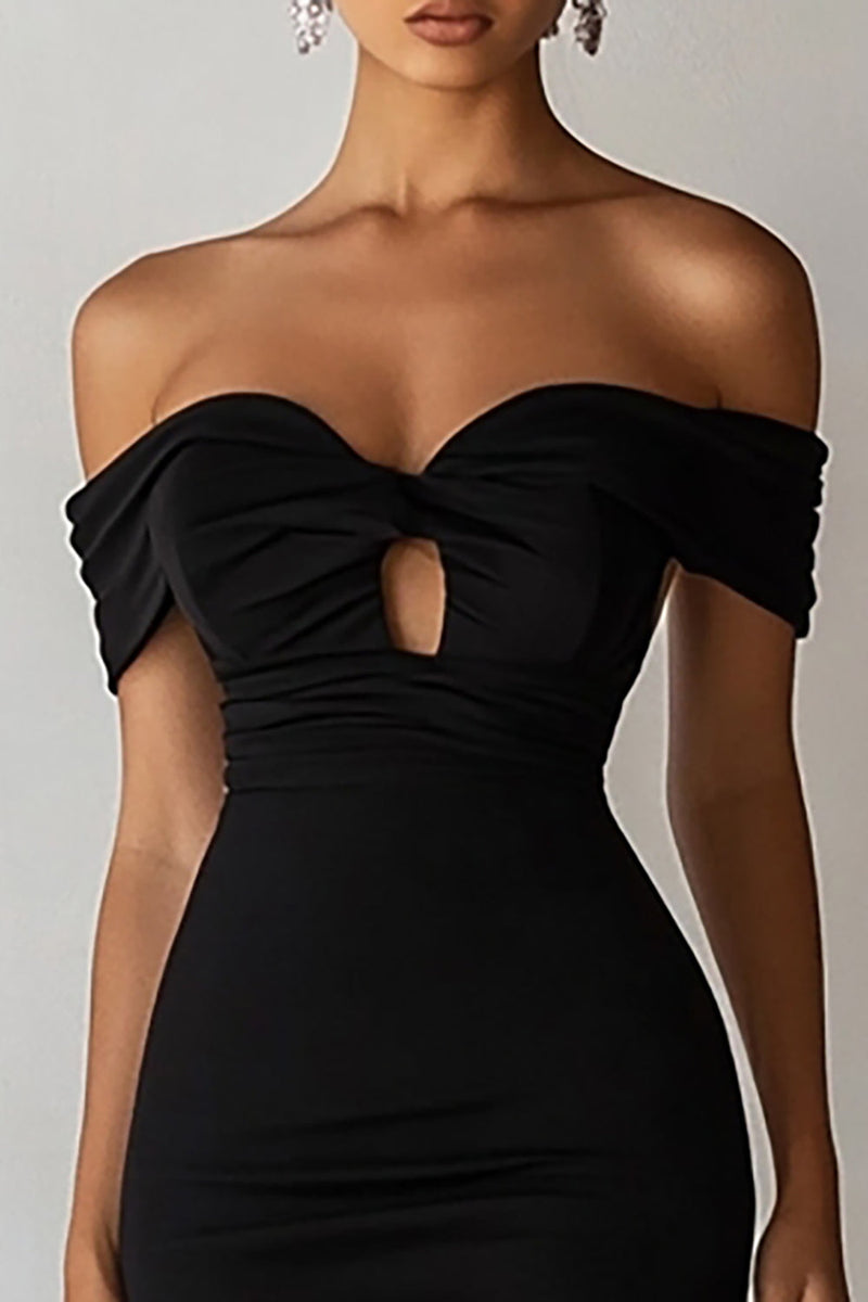 Load image into Gallery viewer, Black Off The Shoulder Bodycon Mini Cocktail Dress with Keyhole