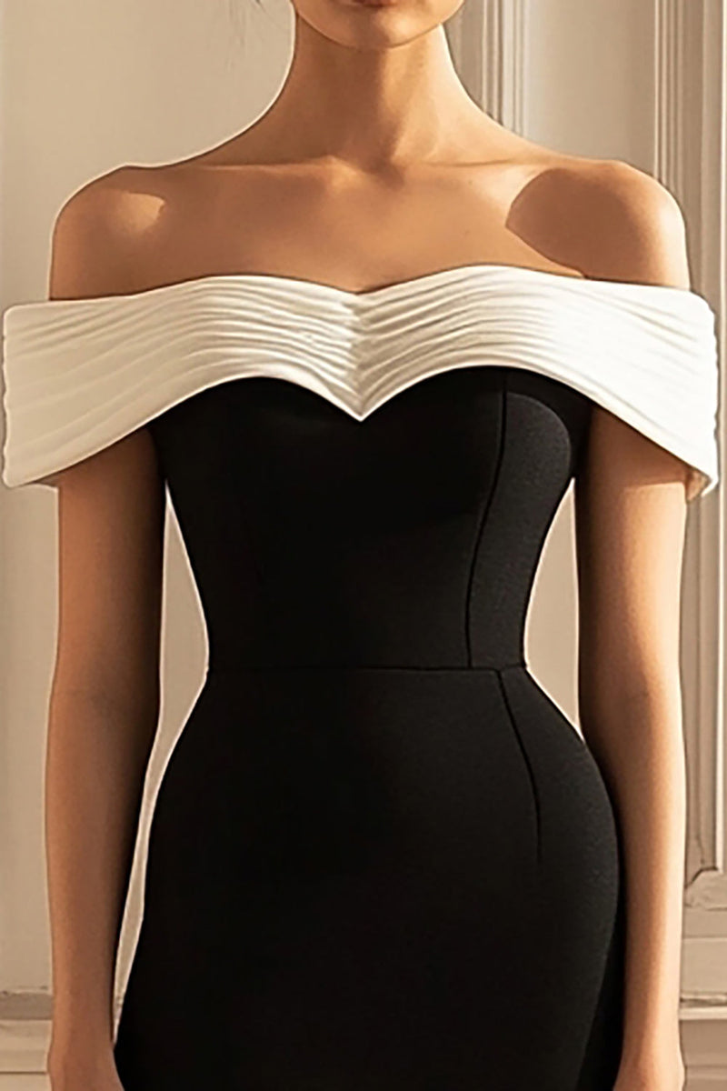 Load image into Gallery viewer, Black and White Off The Shoulder Bodycon Mini Cocktail Dress