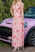 Load image into Gallery viewer, Blush Floral Print Sheath Maxi Prom Dress with String