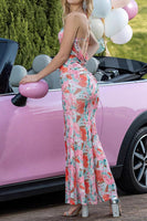 Load image into Gallery viewer, Blush Floral Print Mermaid Ruched Maxi Prom Dress with Slit