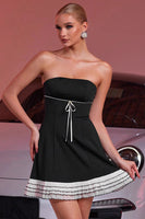 Load image into Gallery viewer, Black A Line Strapless Short Prom Dress with Ruffles