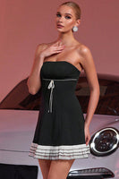 Load image into Gallery viewer, Black A Line Strapless Short Prom Dress with Ruffles