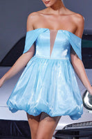 Load image into Gallery viewer, Blue A Line Lace Up Back Short Prom Dress