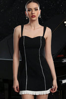 Load image into Gallery viewer, Black Bodycon Striped Short Tight Prom Dress with Ruffles