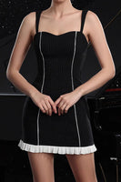 Load image into Gallery viewer, Black Bodycon Striped Short Tight Prom Dress with Ruffles