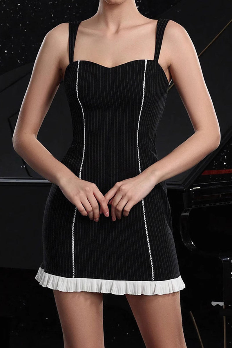 Load image into Gallery viewer, Black Bodycon Striped Short Tight Prom Dress with Ruffles