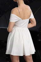 Load image into Gallery viewer, White Satin A Line Cold Shoulder Short Prom Dress with Keyhole