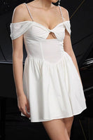 Load image into Gallery viewer, White Satin A Line Cold Shoulder Short Prom Dress with Keyhole