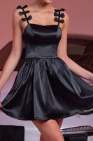 Load image into Gallery viewer, Black Satin A Line Short Prom Dress with Bows