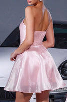 Load image into Gallery viewer, Blush Floral Organza A Line Short Prom Dress
