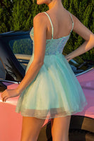 Load image into Gallery viewer, Sparkly Green Tulle A Line Short Prom Dress with Sequins