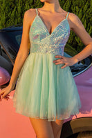 Load image into Gallery viewer, Sparkly Green Tulle A Line Short Prom Dress with Sequins