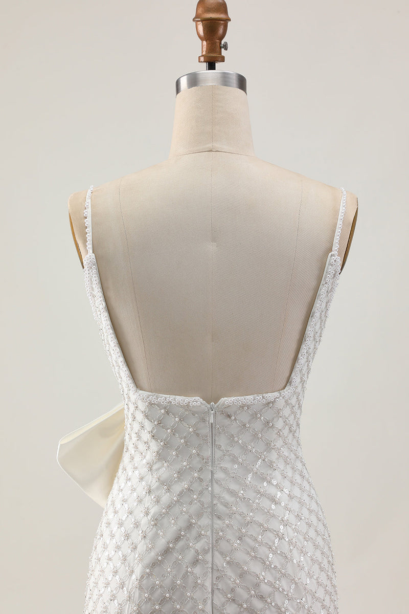 Load image into Gallery viewer, Sparkly White Short Pearls Tight Prom Dress