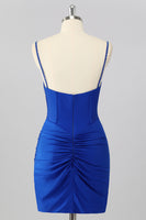 Load image into Gallery viewer, Sparkly Royal Blue V Neck Corset Bodycon Short Prom Dress with Beading