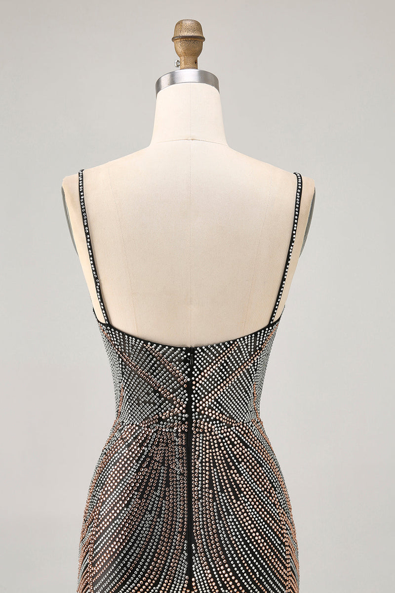 Load image into Gallery viewer, Sparkly Black Backless Tight Short Prom Dress with Beading