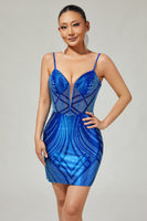 Load image into Gallery viewer, Sparkly Royal Blue Short Backless Tight Prom Dress with Beading