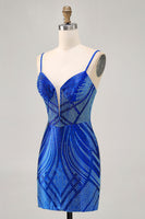 Load image into Gallery viewer, Sparkly Royal Blue Short Backless Tight Prom Dress with Beading