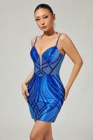 Load image into Gallery viewer, Sparkly Royal Blue Short Backless Tight Prom Dress with Beading
