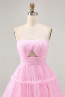 Load image into Gallery viewer, Glitter Pink Short Ruffled Prom Dress with Keyhole