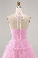 Load image into Gallery viewer, Glitter Pink Short Ruffled Prom Dress with Keyhole