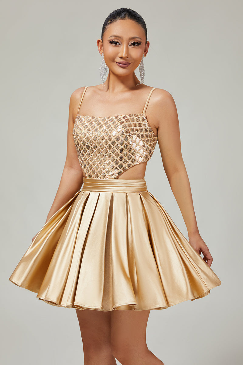 Load image into Gallery viewer, Sparkly Royal Blue A Line Satin Short Prom Dress with Sequins