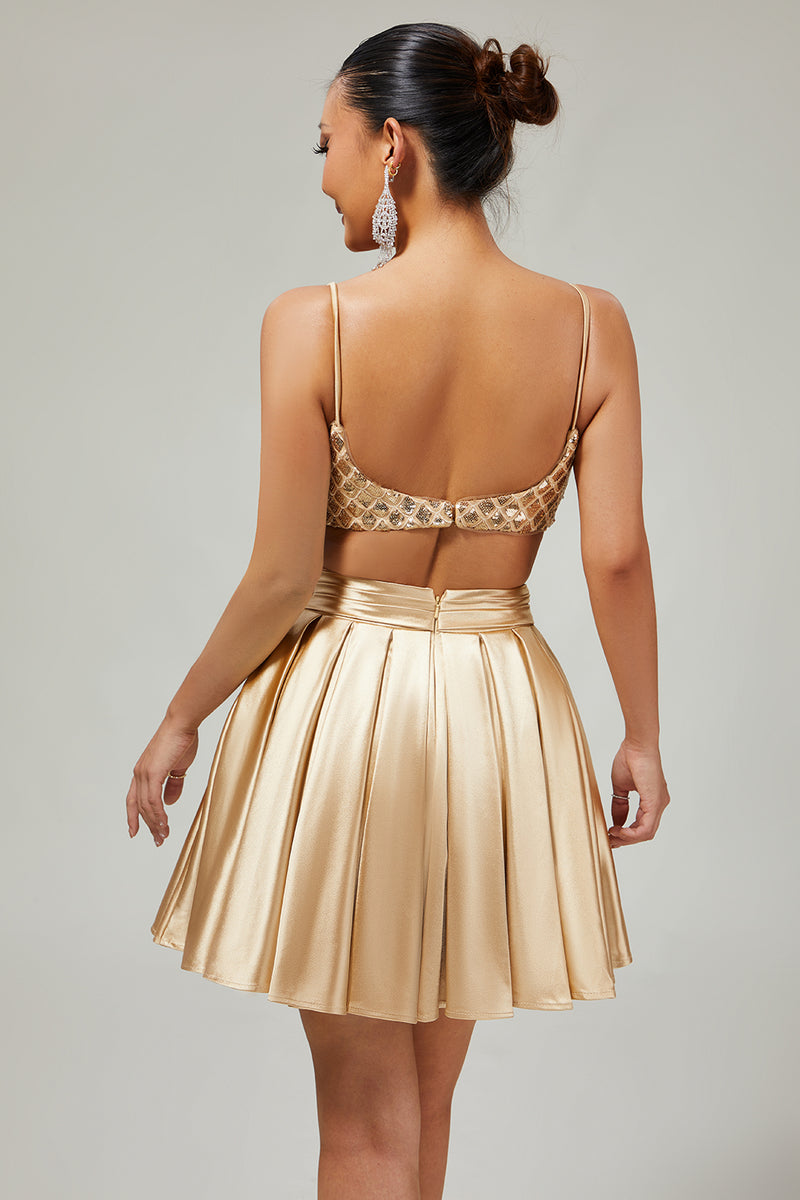 Load image into Gallery viewer, Sparkly Royal Blue A Line Satin Short Prom Dress with Sequins