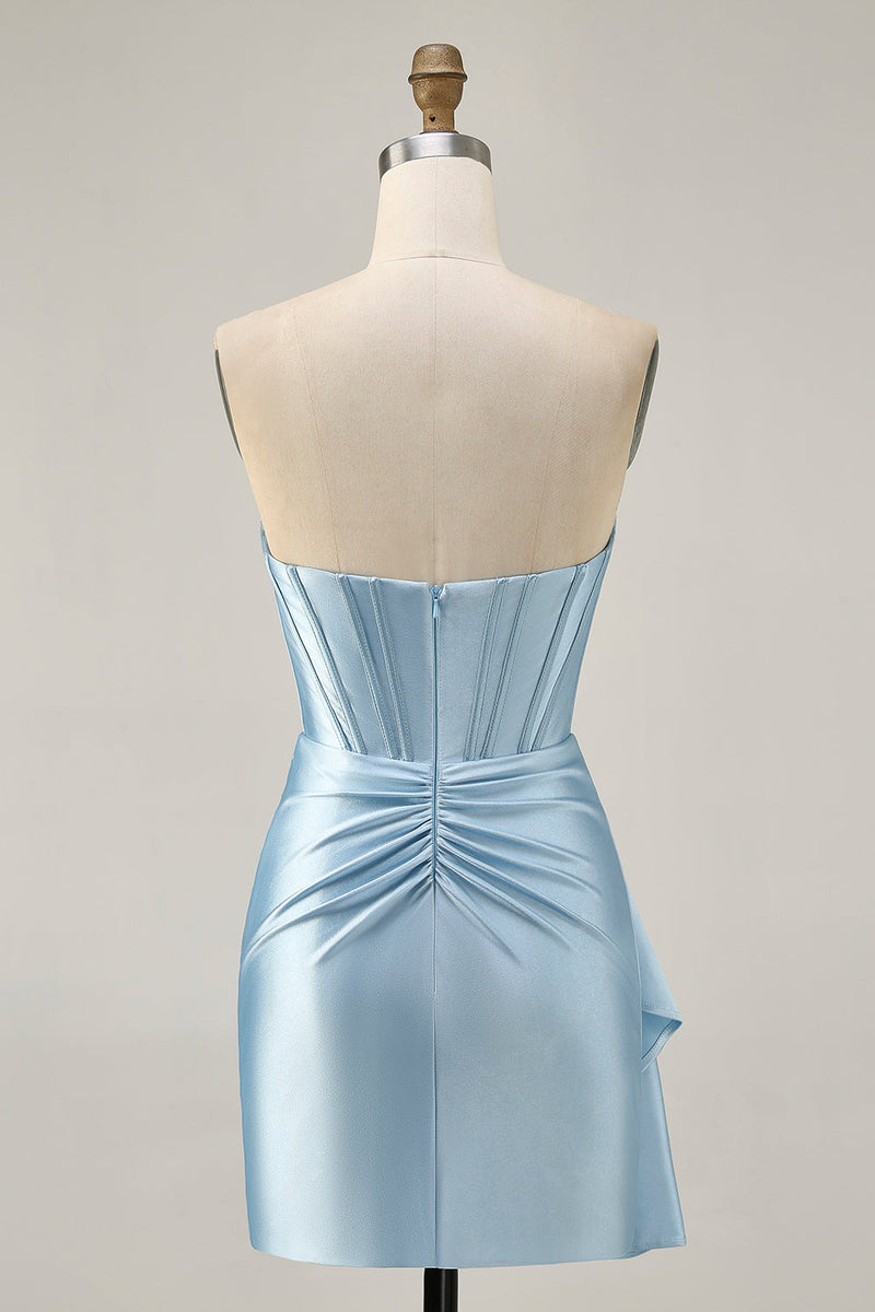 Load image into Gallery viewer, Sparkly Blue Tight Short Corset Prom Dress with Ruffles