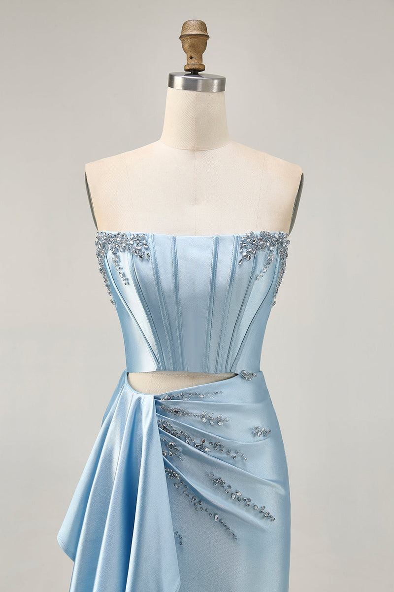 Load image into Gallery viewer, Sparkly Blue Tight Short Corset Prom Dress with Ruffles