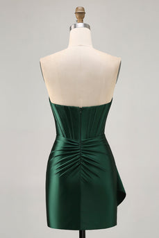 Sparkly Dark Green Short Tight Corset Prom Dress with Sash