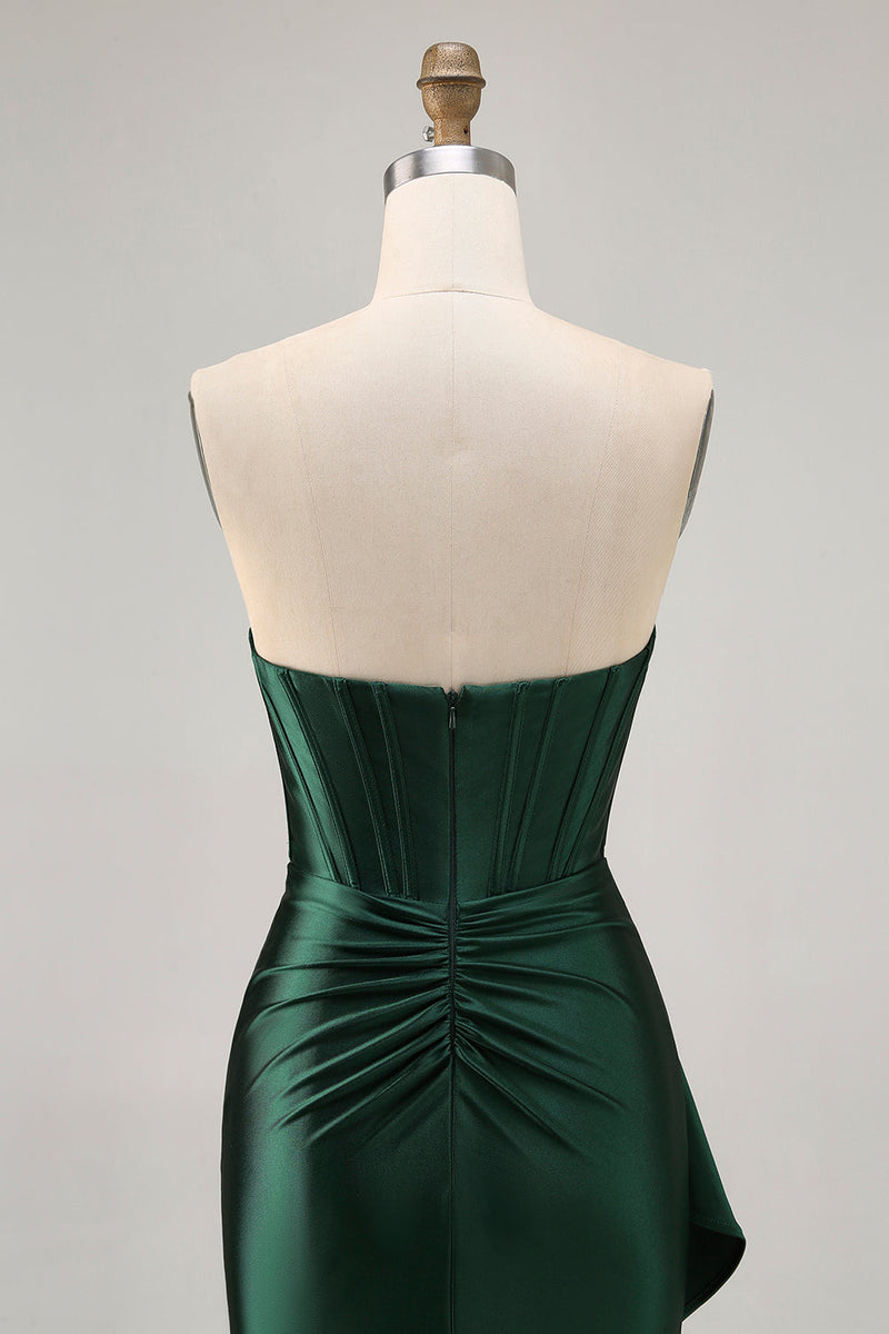 Load image into Gallery viewer, Sparkly Dark Green Short Tight Corset Prom Dress with Sash