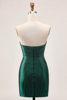 Load image into Gallery viewer, Sparkly Dark Green Satin Tight Short Prom Dress with Beading