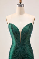 Load image into Gallery viewer, Sparkly Dark Green Satin Tight Short Prom Dress with Beading