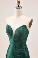 Load image into Gallery viewer, Sparkly Dark Green Satin Tight Short Prom Dress with Beading