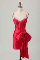 Load image into Gallery viewer, Sparkly Red Beaded Tight Corset Short Prom Dress with Bow