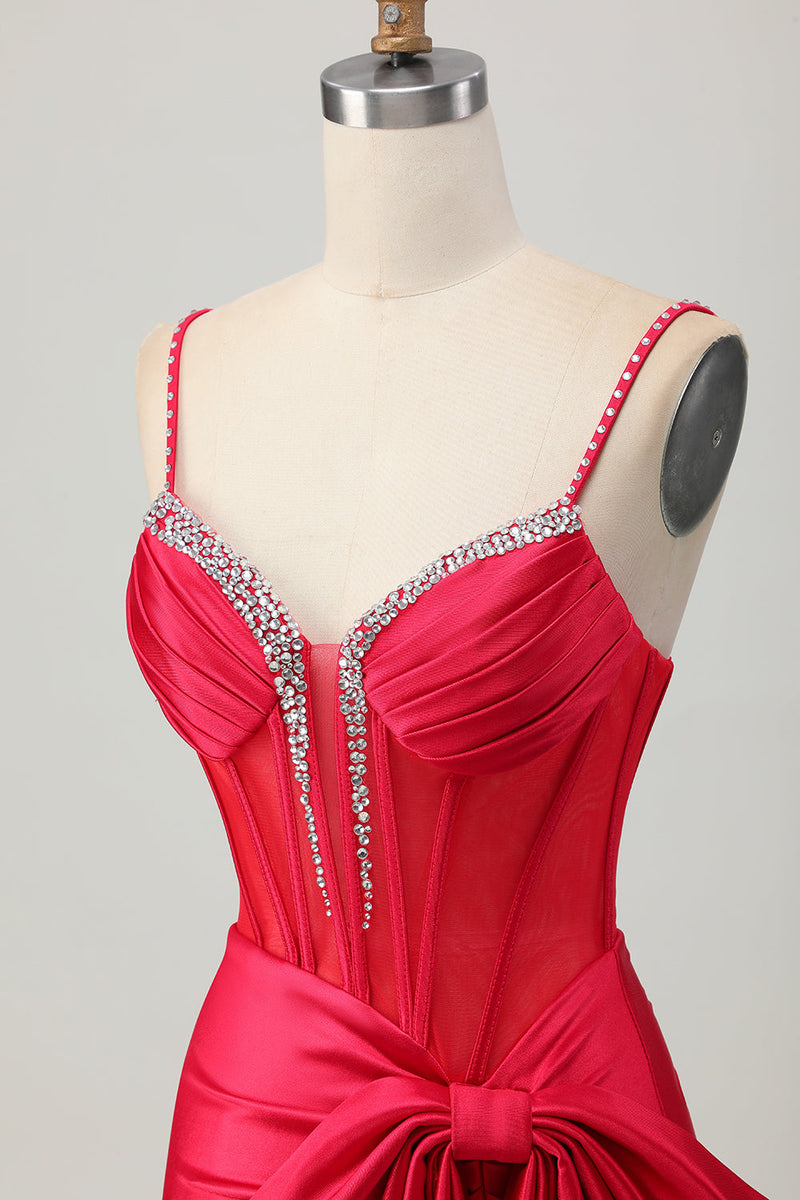 Load image into Gallery viewer, Sparkly Red Beaded Tight Corset Short Prom Dress with Bow