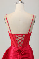 Load image into Gallery viewer, Sparkly Red Beaded Tight Corset Short Prom Dress with Bow