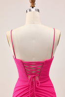 Load image into Gallery viewer, Sparkly Fuchsia Tight Spaghetti Straps Short Prom Dress with Beading
