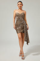 Load image into Gallery viewer, Sparkly Khaki Leopard Printed Tight Sequin Short Prom Dress