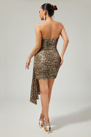 Load image into Gallery viewer, Sparkly Khaki Leopard Printed Tight Sequin Short Prom Dress