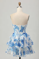 Load image into Gallery viewer, Sparkly White and Blue Corset Floral Sweetheart Short Prom Dress