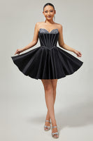 Load image into Gallery viewer, Sparkly Black Corset Satin Short Prom Dress with Bow